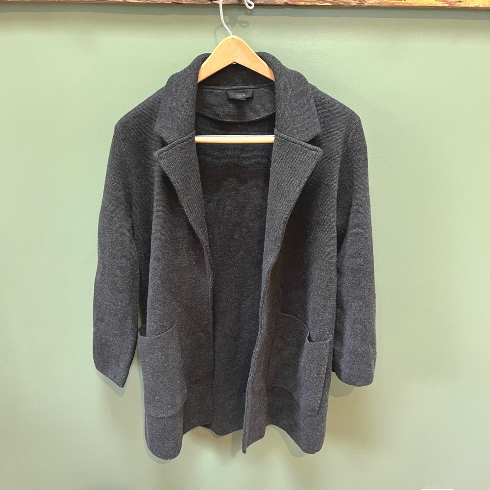 J Crew Merino Wool Blazer Long Cardigan Dark Gray XS Women